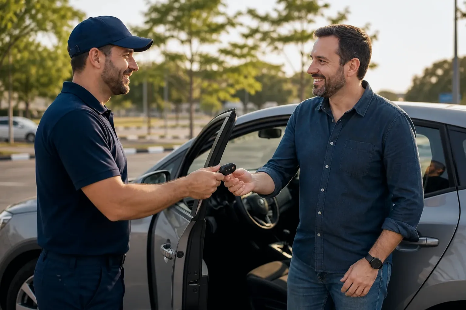 Chaveiro utilizando ferramentas para abrir um carro.